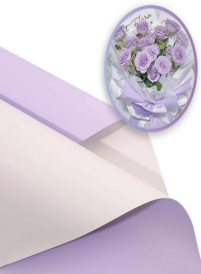 زويو ورق تغليف الزهور من زويو، ورق تغليف باقات الزهور ذو وجهين، تغليف زهور لحفلات الزفاف وأعياد الميلاد والخطوبة وهدايا التخرج، اصنعها بنفسك (أرجواني فاتح وأبيض، 20 ورقة) - Image 1